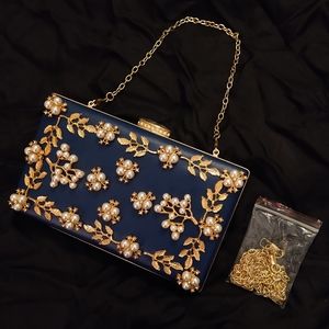 💋 Navy, Gold, & Pearl Clutch